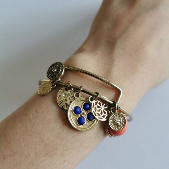 Graziano Gold Charm Bracelet Turquoise Orange Bangle - Picture 3 of 7